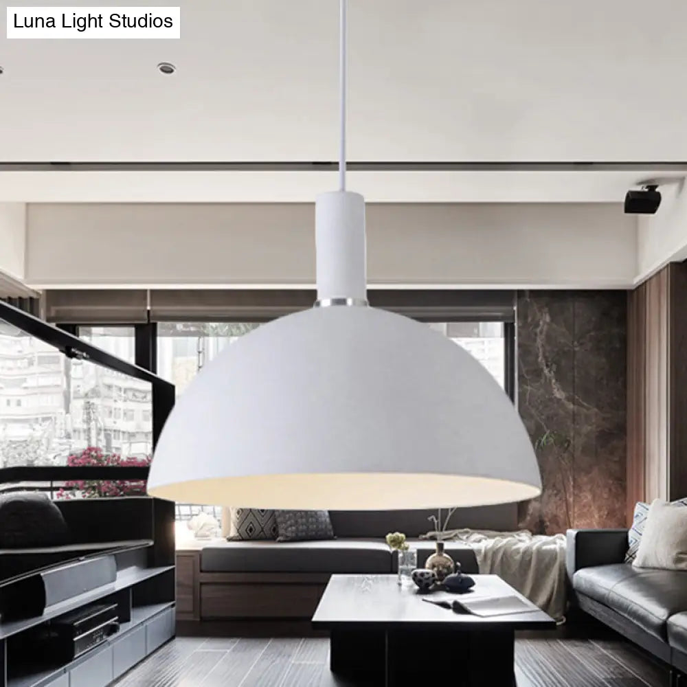 Contemporary Aluminum Hemisphere Pendant Lamp - Ideal For Dining Room Lighting White / 12