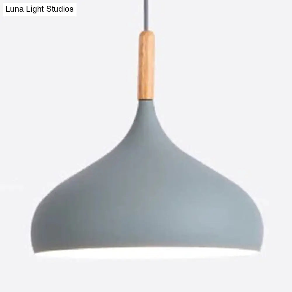 Contemporary Aluminum Onion Pendant Light - Balcony Hallway Suspension 9.5/12/14 Width 1 Bulb Grey /