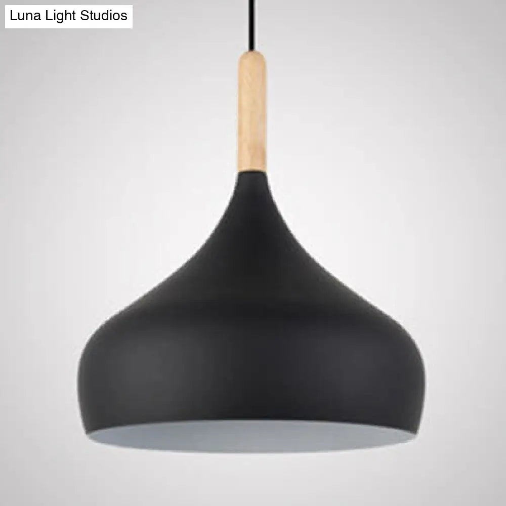 Contemporary Aluminum Onion Pendant Light - Balcony Hallway Suspension 9.5/12/14 Width 1 Bulb Black