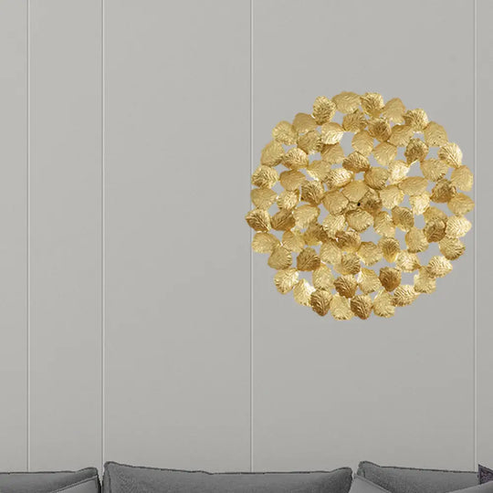 Contemporary Aluminum Wall Lamp With Leaf Design - 4 Round Dark Coffee/Gold Lights Gold