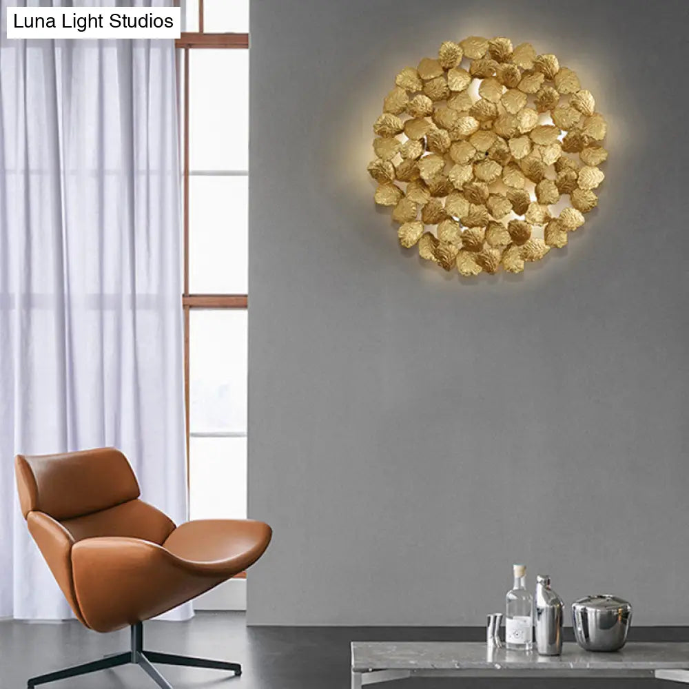 Contemporary Aluminum Wall Lamp With Leaf Design - 4 Round Dark Coffee/Gold Lights