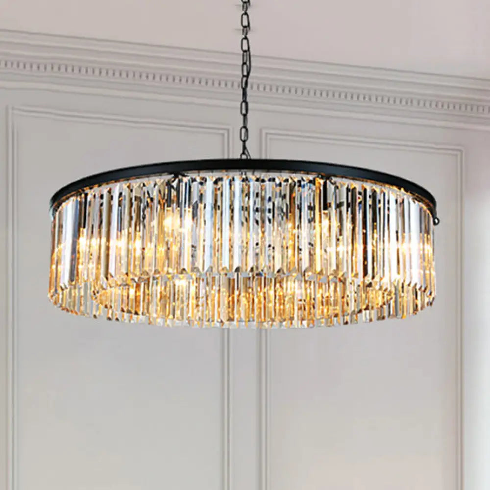 Contemporary Amber/Clear/Smoke Gray Crystal Drum Chandelier Pendant Light With Adjustable Chain -