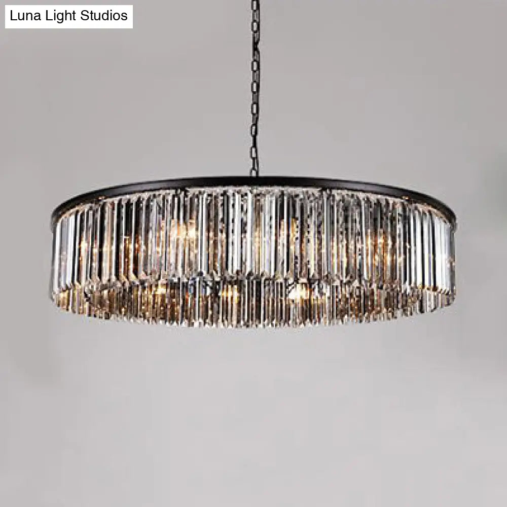 Contemporary Amber/Clear/Smoke Gray Crystal Drum Chandelier Pendant Light With Adjustable Chain -