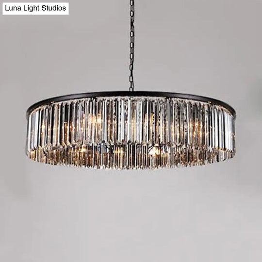 Contemporary Amber/Clear/Smoke Gray Crystal Drum Chandelier Pendant Light With Adjustable Chain -