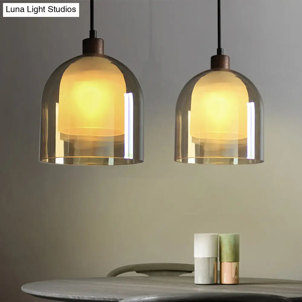 Contemporary Amber Glass Bell Pendant Light With Bronze Finish