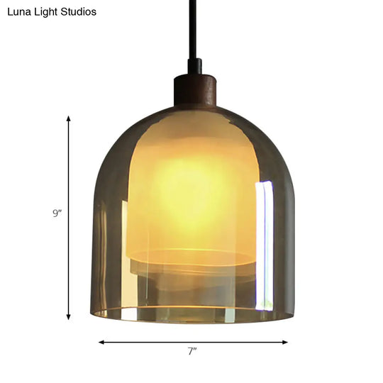 Contemporary Amber Glass Bell Pendant Light With Bronze Ceiling Lamp – Inner Shade