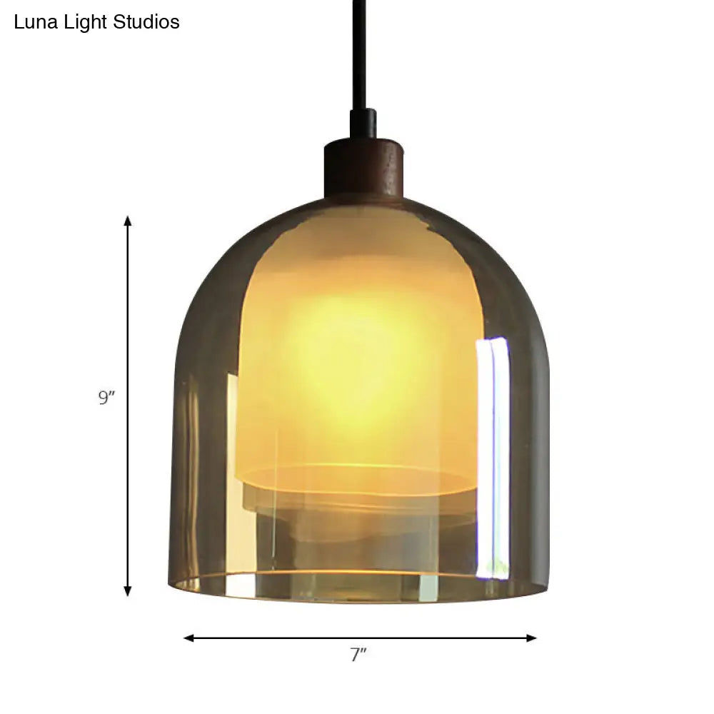 Contemporary Amber Glass Bell Pendant Light With Bronze Finish