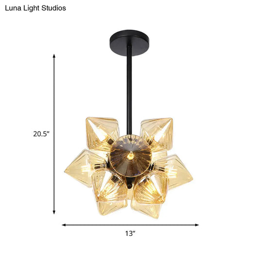 Contemporary Amber Glass Diamond Chandelier Lamp - 9/12 Bulbs Hanging Pentant Light For Living Room