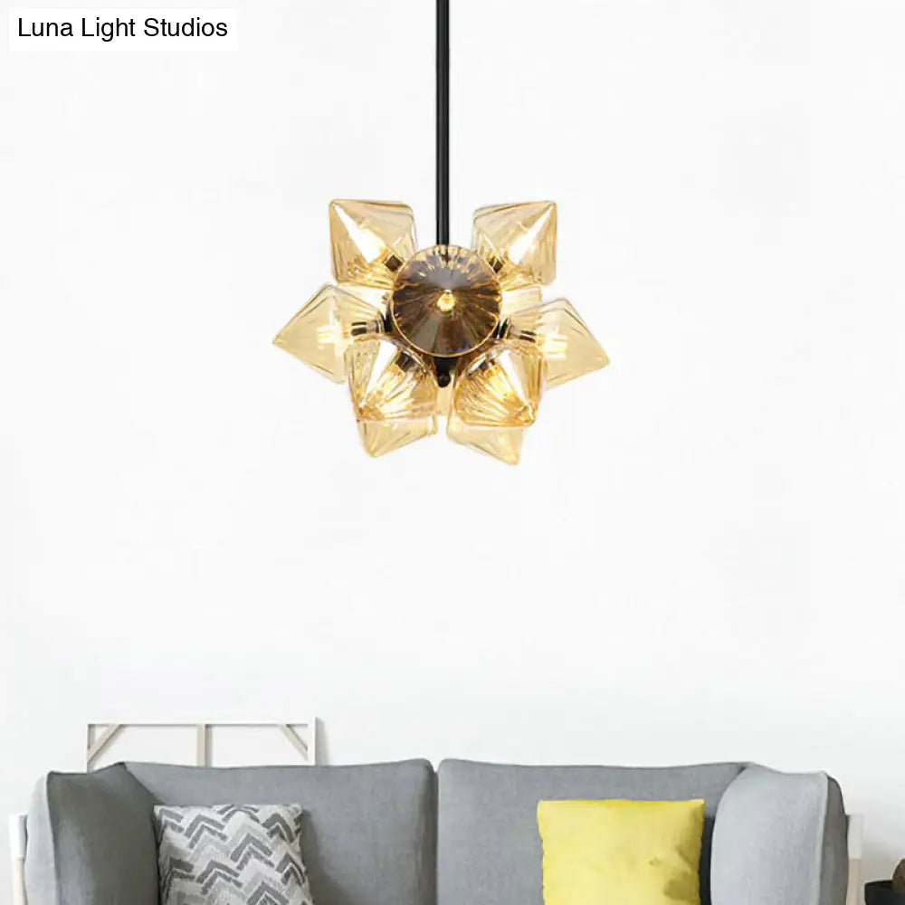 Contemporary Amber Glass Diamond Chandelier Lamp - 9/12 Bulbs Hanging Pentant Light For Living Room