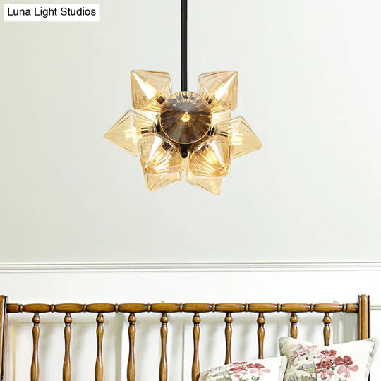 Contemporary Amber Glass Diamond Chandelier Lamp - 9/12 Bulbs Hanging Pentant Light For Living Room