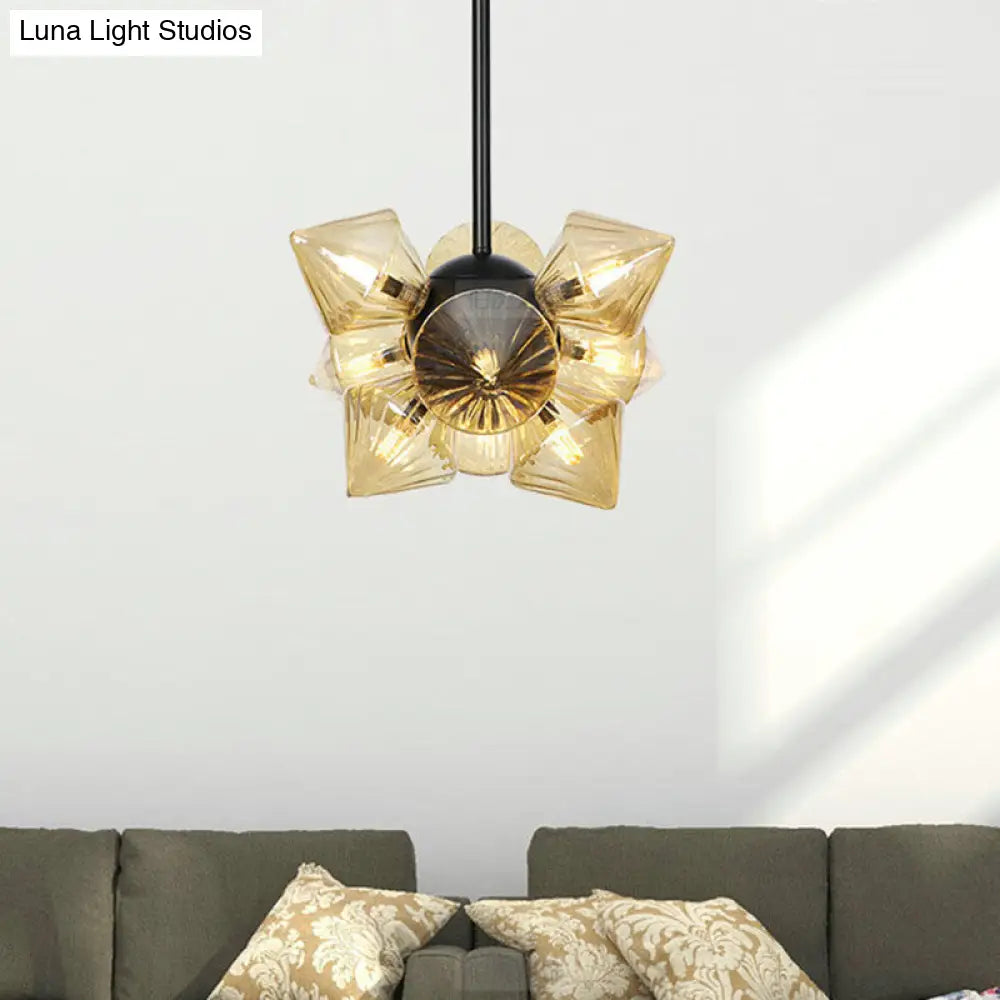 Contemporary Amber Glass Diamond Chandelier Lamp - 9/12 Bulbs Hanging Pentant Light For Living Room