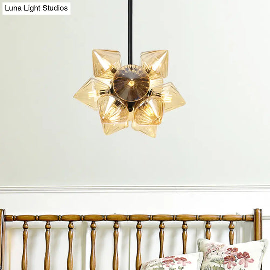 Contemporary Amber Glass Diamond Chandelier: Elegant Pendant Light With 9/12 Bulbs For Living Room