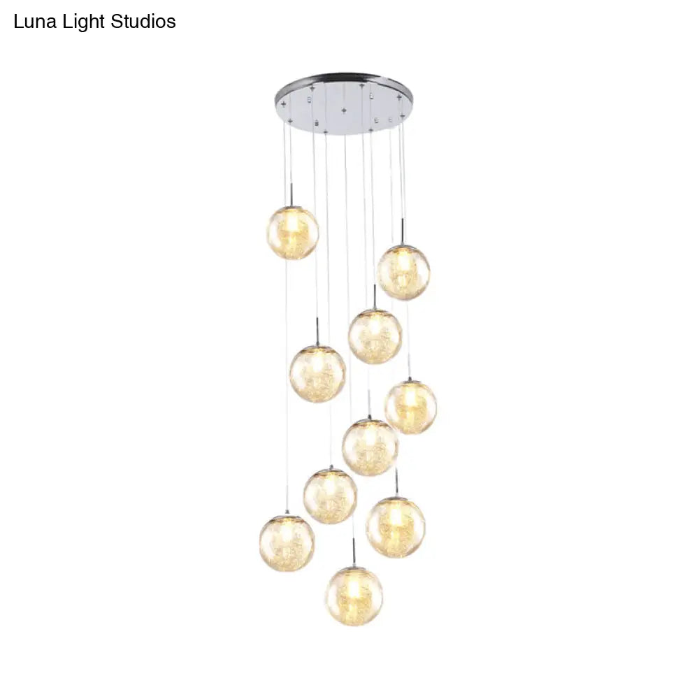 Contemporary Amber Glass Multi Light Pendant Ceiling Lamp For Bedroom