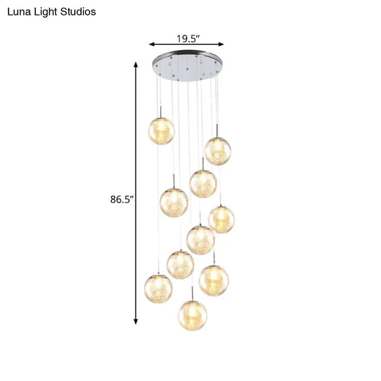 Contemporary Amber Glass Sphere Ceiling Lamp - 10-Light Pendant For Bedroom