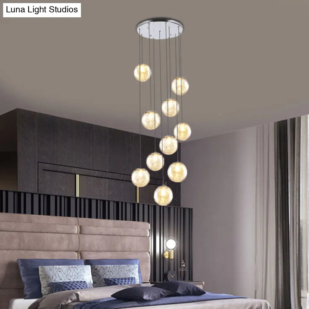 Contemporary Amber Glass Multi Light Pendant Ceiling Lamp For Bedroom