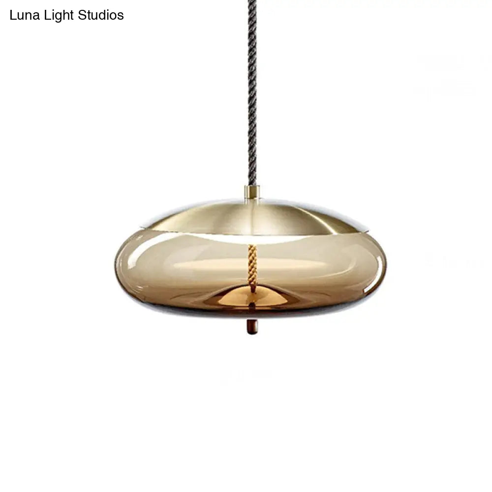 Contemporary Amber Glass Suspension Lamp - 1-Light Pendant For Dining Room / D