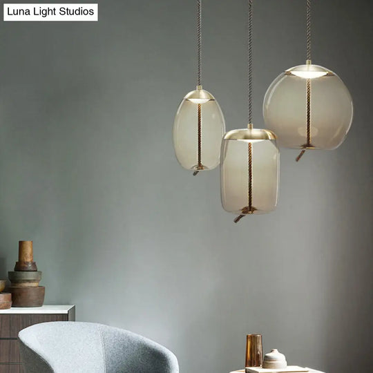 Contemporary Amber Glass Suspension Lamp - 1-Light Pendant For Dining Room