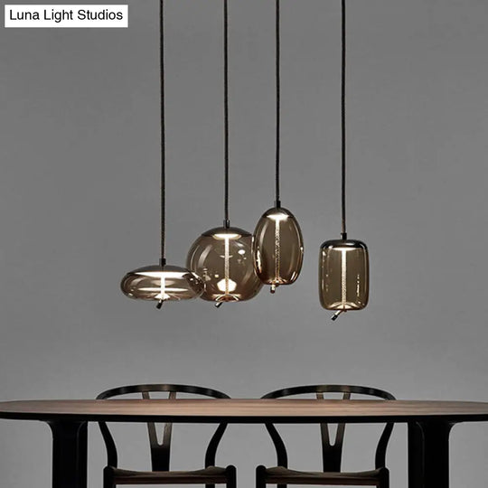 Contemporary Amber Glass Suspension Lamp - Stylish Pendant Lighting Fixture For Dining Room