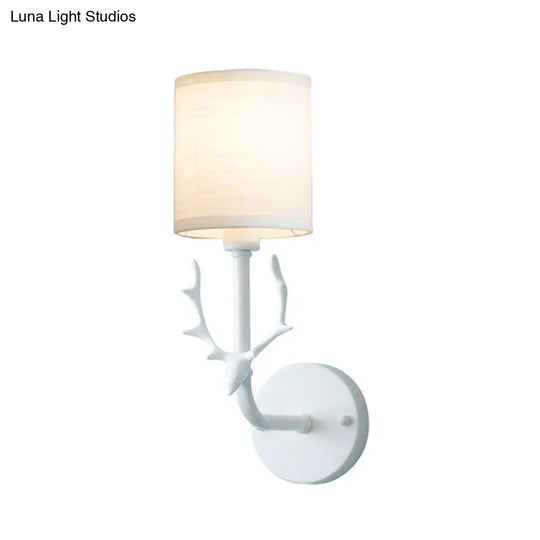 Contemporary Antler Wall Sconce: Metal Cylinder Shade 1-Light For Foyer