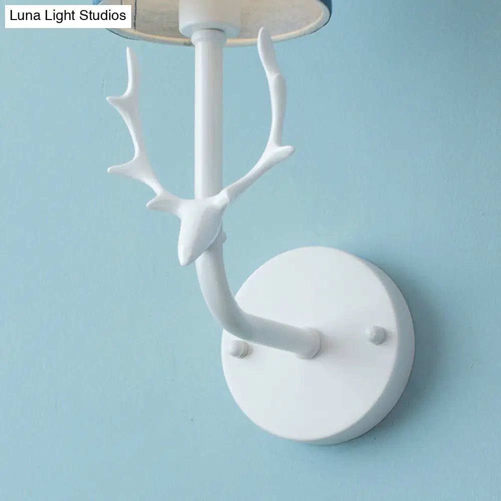 Contemporary Antler Wall Sconce: Metal Cylinder Shade 1-Light For Foyer