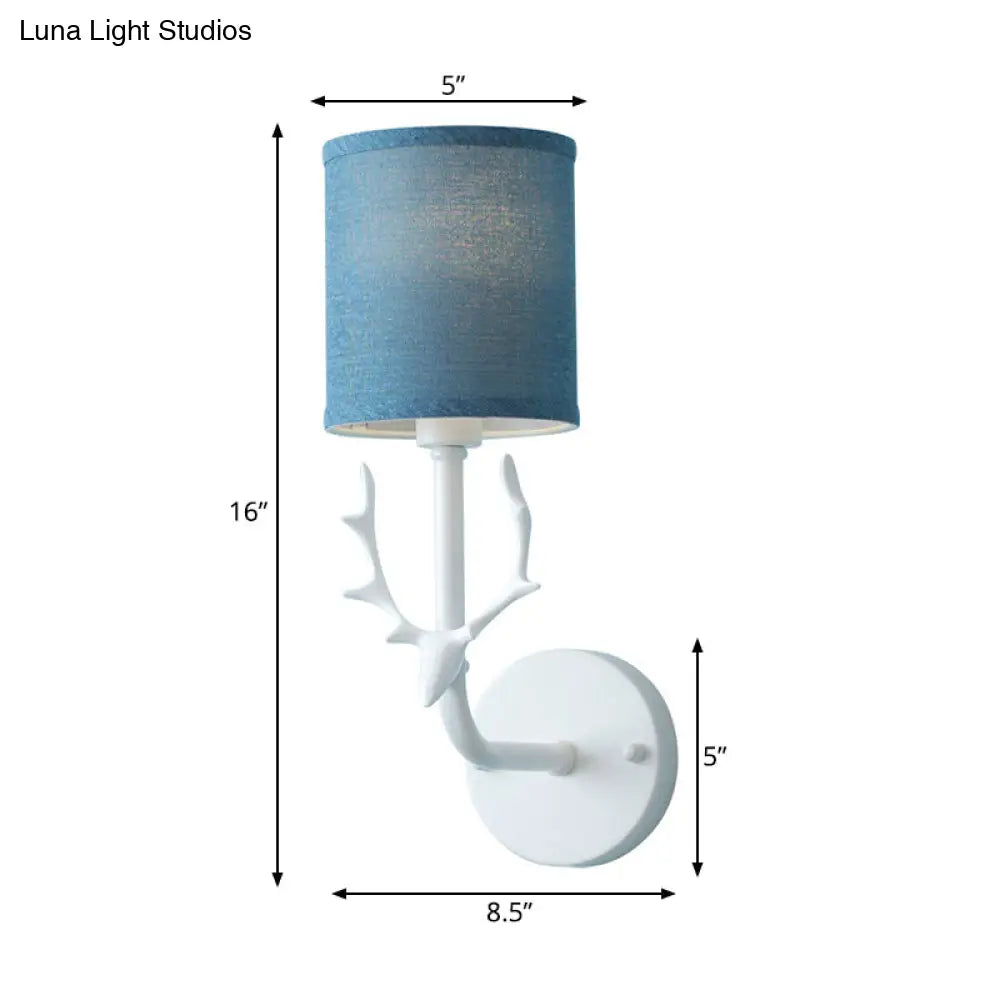 Contemporary Antler Wall Sconce: Metal Cylinder Shade 1-Light For Foyer