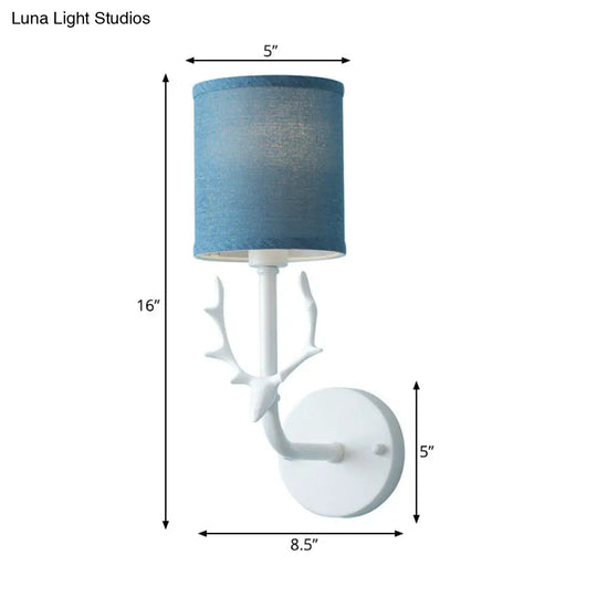 Contemporary Antler Wall Sconce: Metal Cylinder Shade 1-Light For Foyer