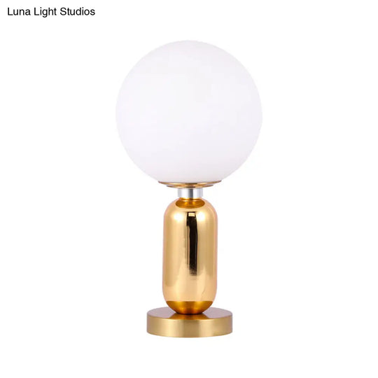 Contemporary Ball Shape Wall Lamp - White Glass Single Light With Gold Metal Base