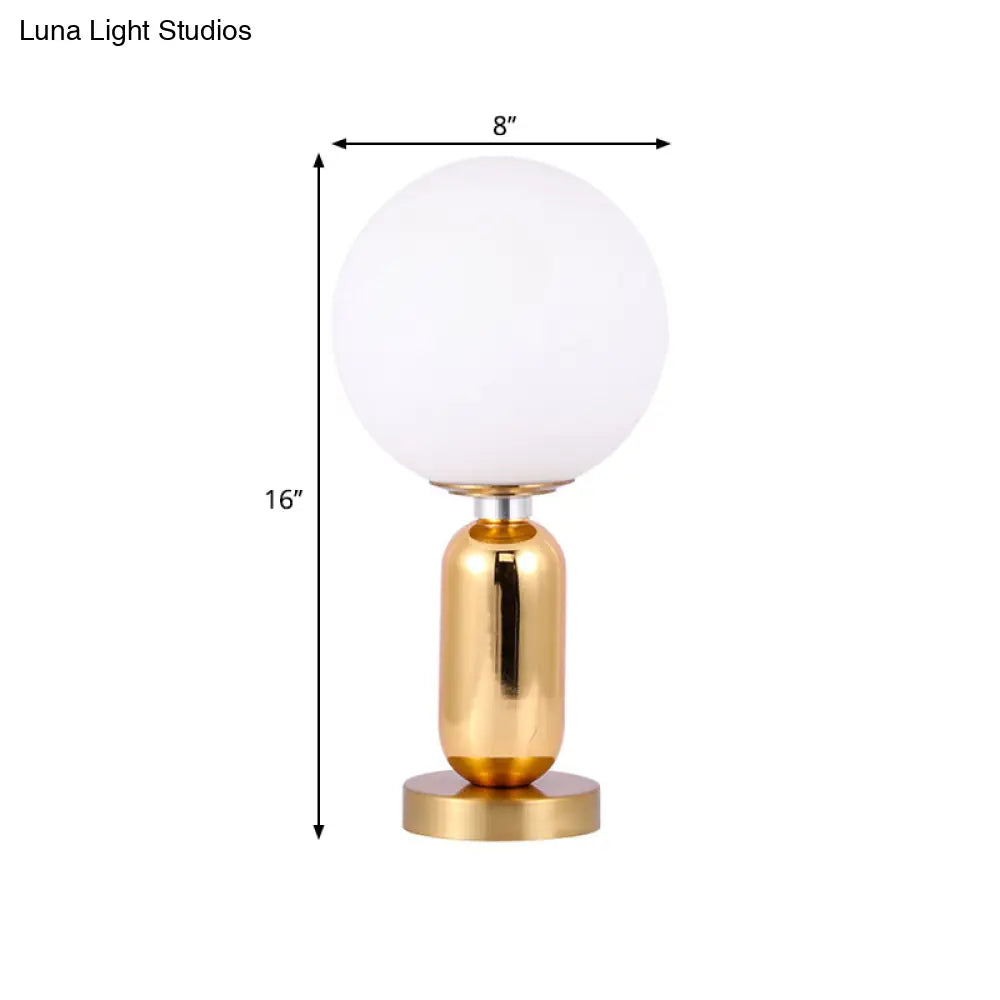 Contemporary Ball Shape Wall Lamp - White Glass Single Light With Gold Metal Base