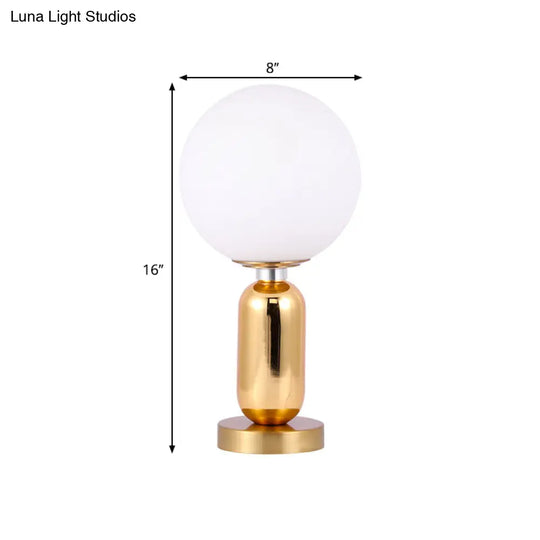 Contemporary Ball Shape Wall Lamp - White Glass Single Light With Gold Metal Base