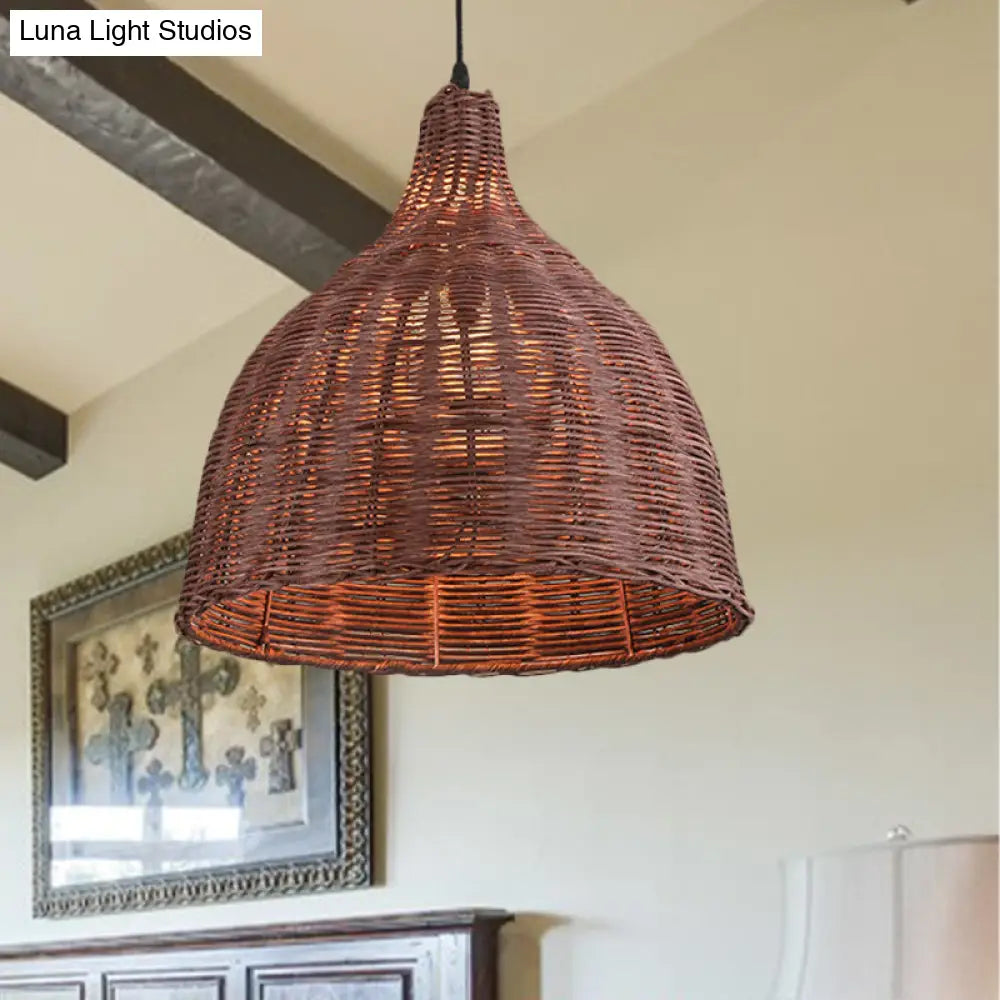 Contemporary Bamboo Basket/Trumpet Hanging Lamp Ceiling Pendant Light For Restaurant