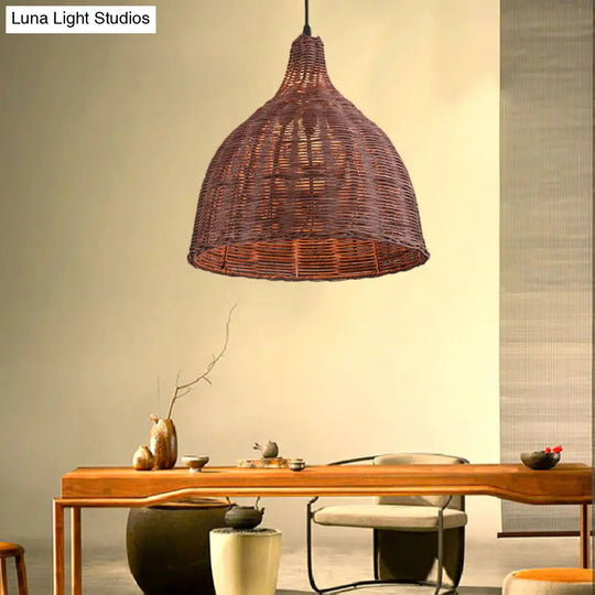 Contemporary Bamboo Basket/Trumpet Hanging Lamp: Wood Pendant Light Perfect For Restaurants