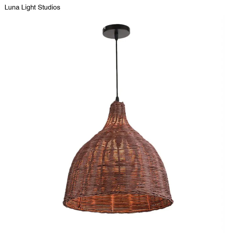 Contemporary Bamboo Basket/Trumpet Hanging Lamp: Wood Pendant Light Perfect For Restaurants