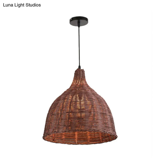 Contemporary Bamboo Basket/Trumpet Hanging Lamp: Wood Pendant Light Perfect For Restaurants