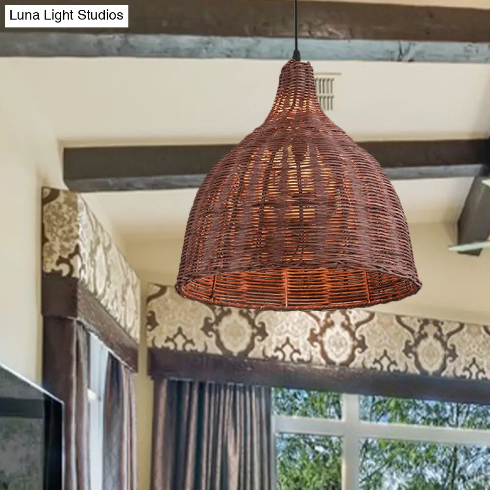 Contemporary Bamboo Basket/Trumpet Hanging Lamp: Wood Pendant Light Perfect For Restaurants / B