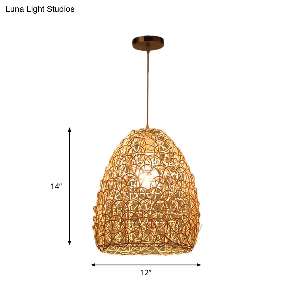 Contemporary Bamboo Basket/Trumpet Hanging Lamp Ceiling Pendant Light For Restaurant