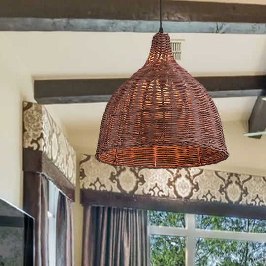 Contemporary Bamboo Basket/Trumpet Hanging Lamp Ceiling Pendant Light For Restaurant Wood / B