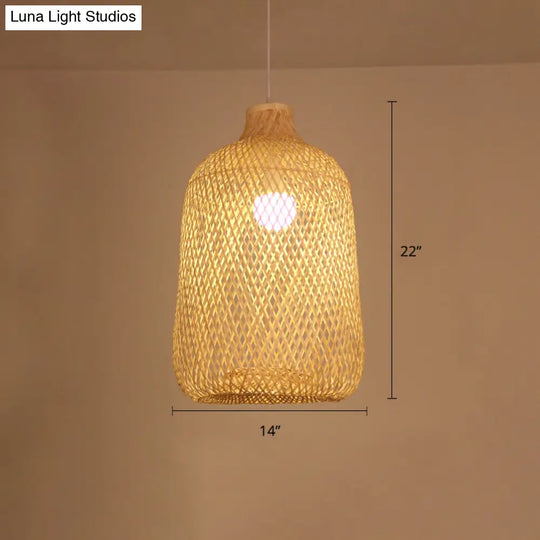 Contemporary Bamboo Bird Cage Pendant Light With Single Bulb - Perfect For Restaurants And Homes