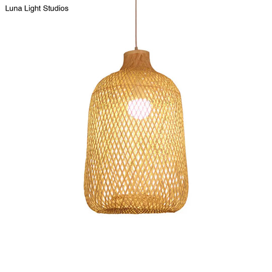 Contemporary Bamboo Bird Cage Pendant Light With Single Bulb - Perfect For Restaurants And Homes