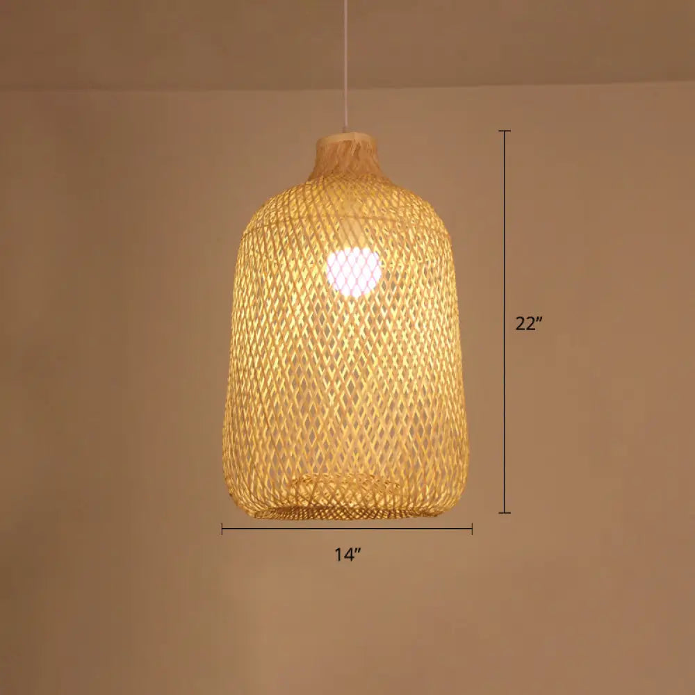 Contemporary Bamboo Bird Cage Pendant Light With Single Bulb - Perfect For Restaurants And Homes