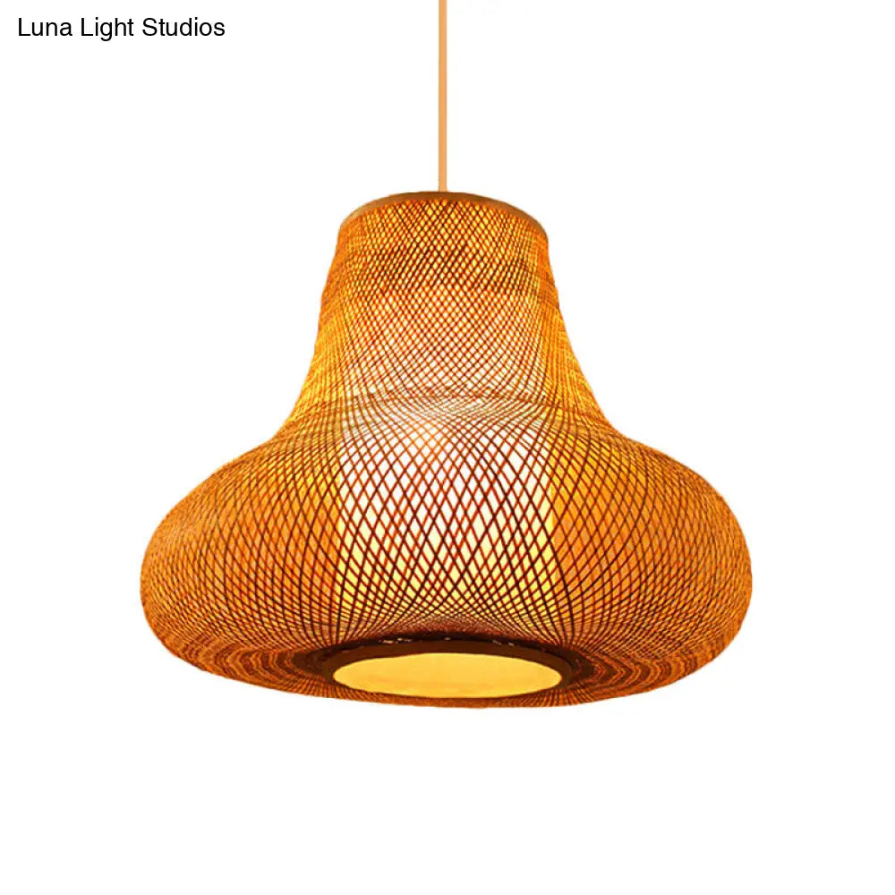 Contemporary Bamboo Gourd Suspension Pendant Light - 1 Head Wood Ceiling Hanging Lamp