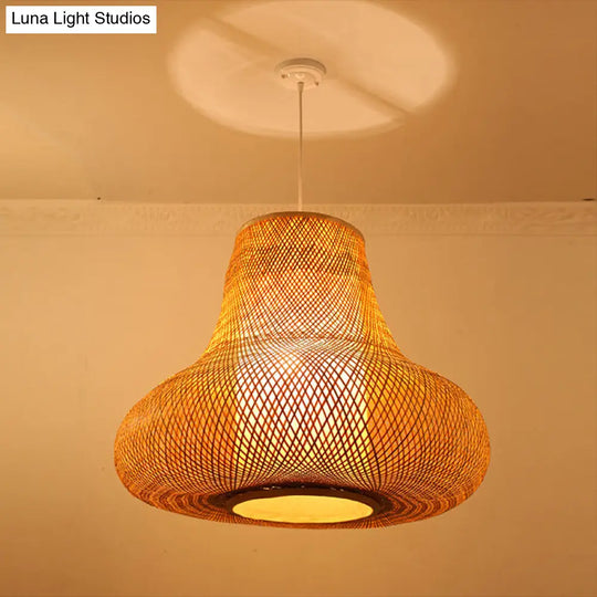 Contemporary Bamboo Gourd Suspension Pendant Light - 1 Head Wood Ceiling Hanging Lamp