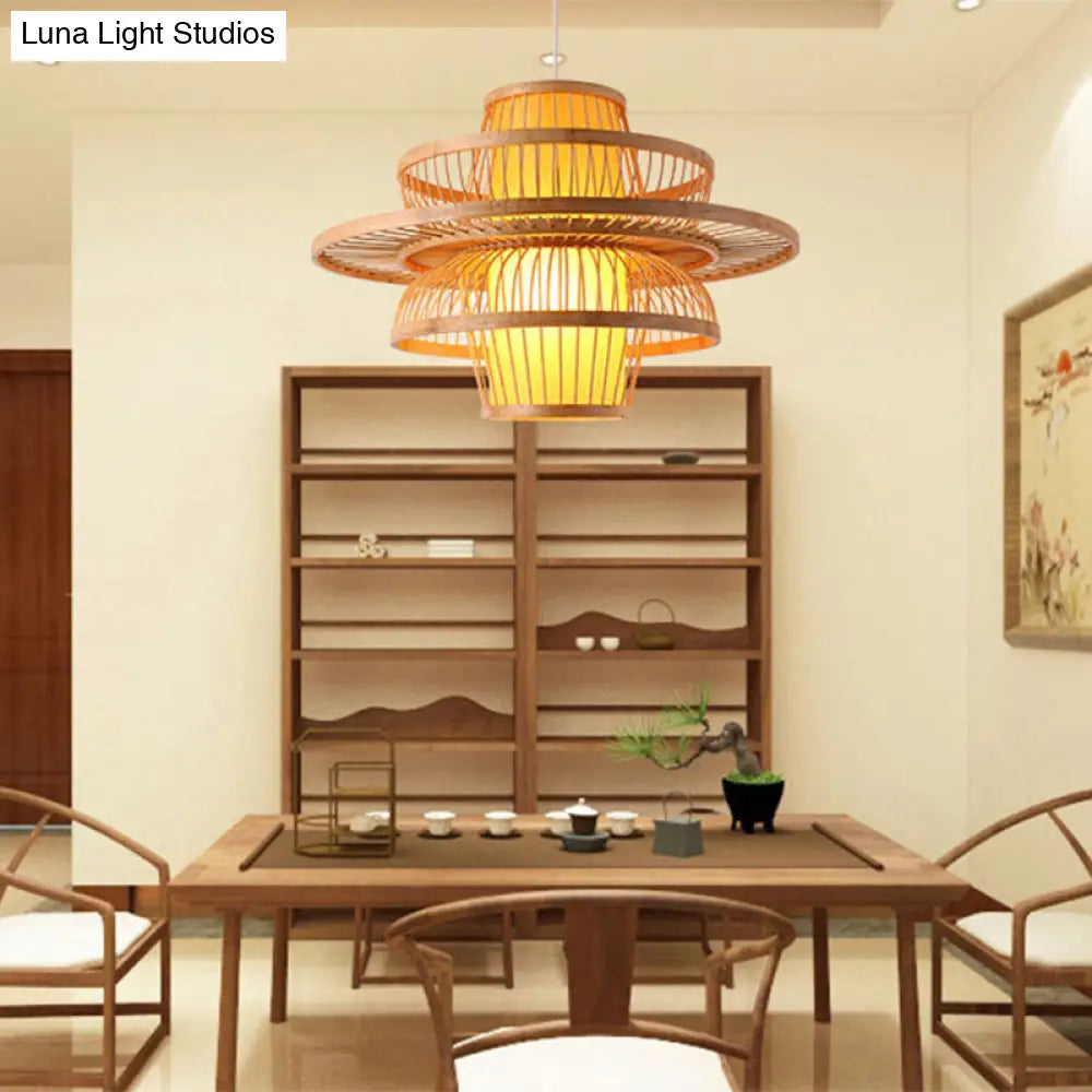 Contemporary Bamboo Lotus Pendant Light - Wood Suspension Fixture