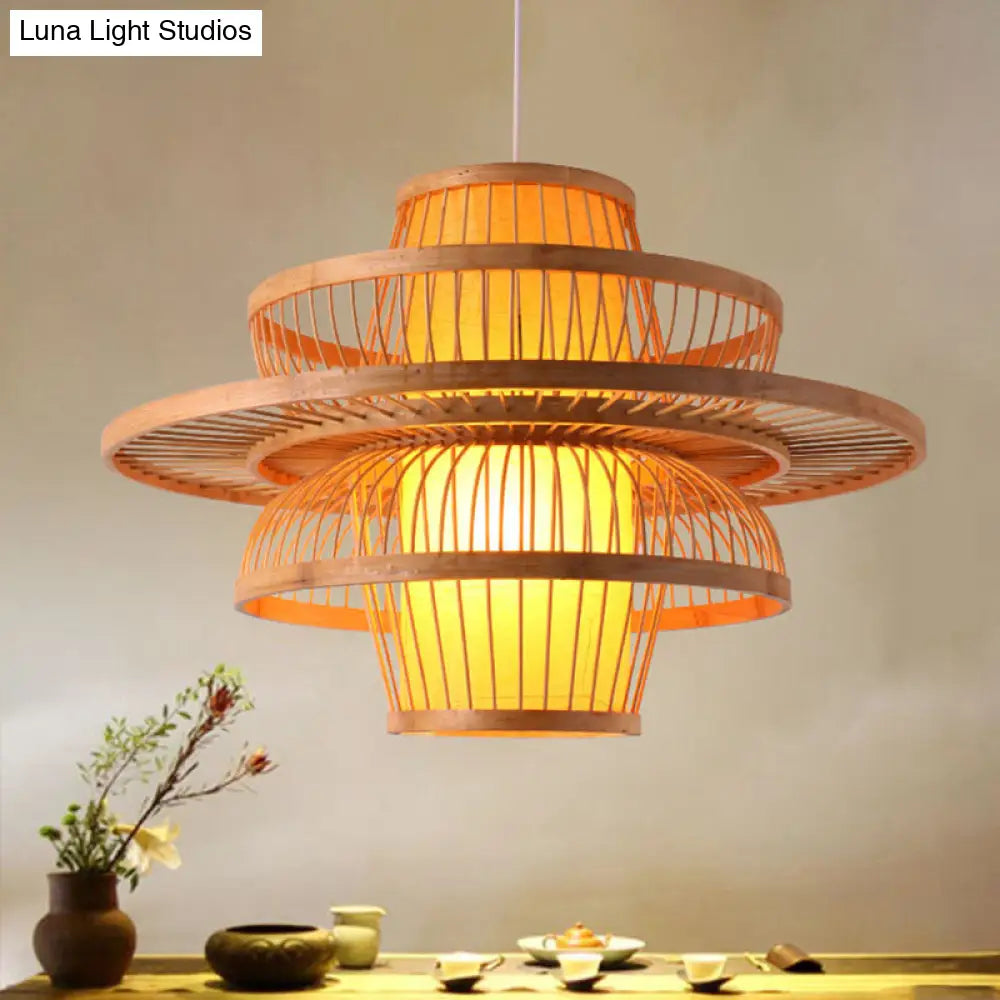 Contemporary Bamboo Lotus Pendant Light - Wood Suspension Fixture