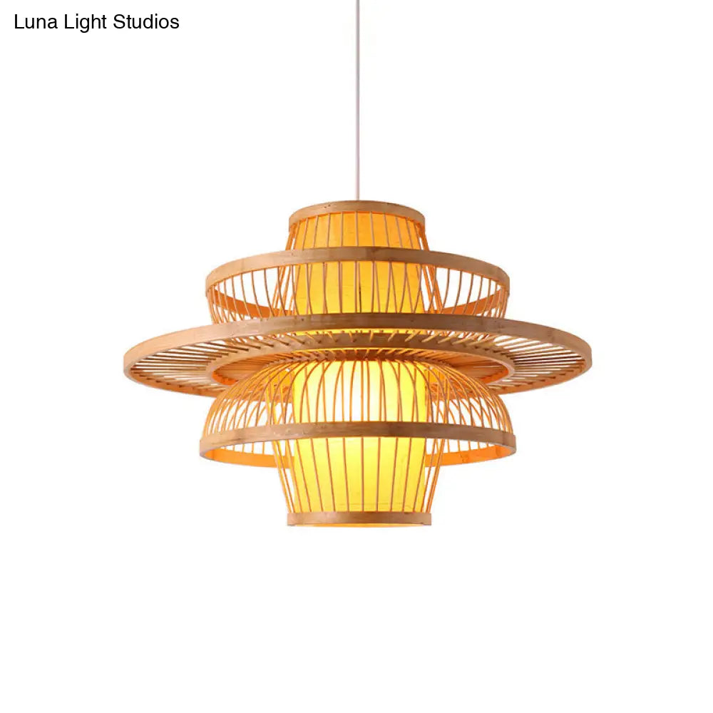 Contemporary Bamboo Lotus Pendant Light - Wood Suspension Fixture