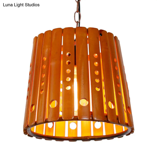 Contemporary Bamboo Pendant Lamp With Slatted Design - Brown