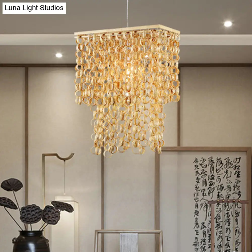 Modern Bamboo Pendant Light Fixture In Beige - 1 Down Lighting