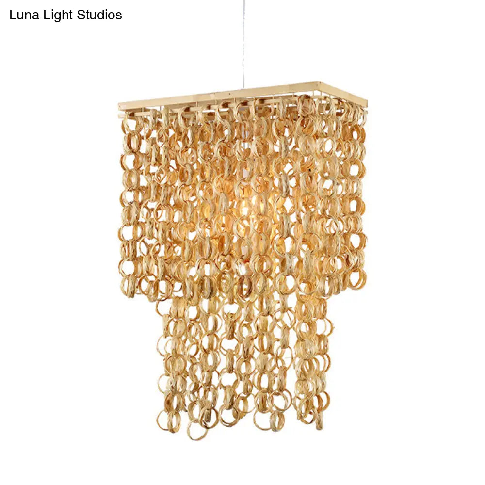 Contemporary Bamboo Pendant Light - 1-Light Down Lighting Beige