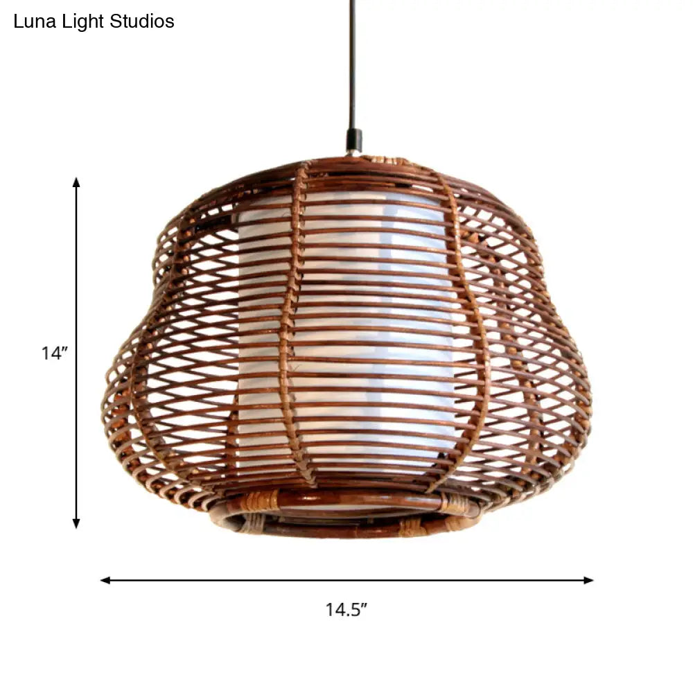 Bamboo Global/Pear Pendant Light - Contemporary 1 Head Brown Ceiling Suspension