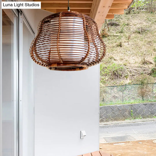 Contemporary Bamboo Pendant Light - Brown Suspension With Pear Head