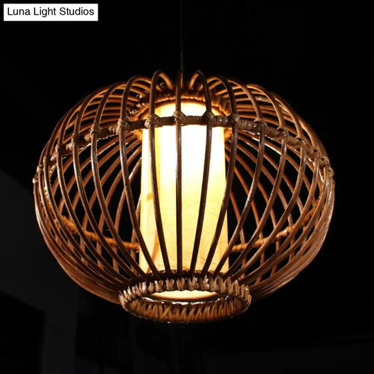 Contemporary Bamboo Pendant Light - Brown Suspension With Pear Head